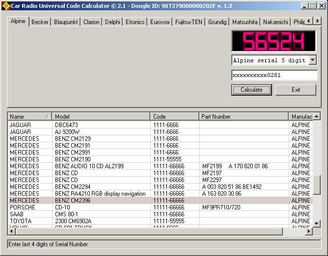 crucc 2.4 car radio universal code calculator 2.4 17