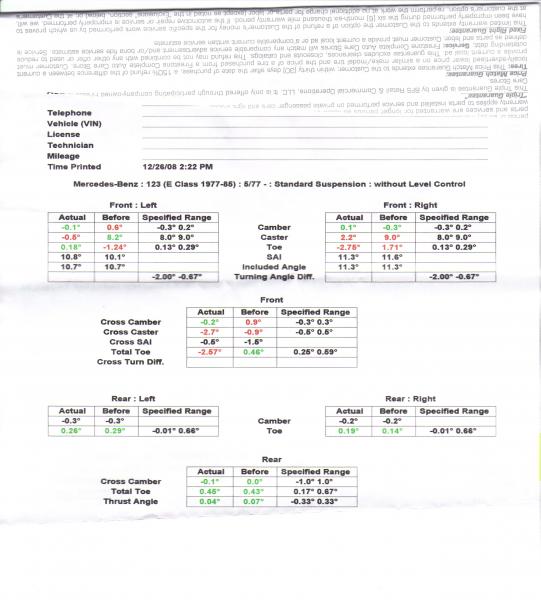 Mercedes alignment specs